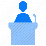 public speaking, presenter, speaker, lectern, conference, podium, presentation, speech, orator, seminar, lecture, talk, speaking event, eloquence icon